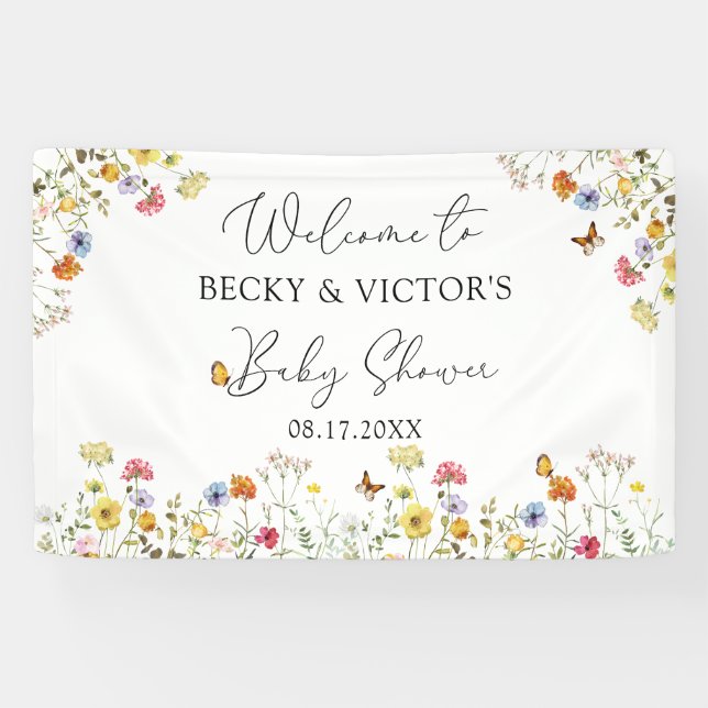 Wildblume Botanische Paare Kinderdusche Empfang Banner (Horizontal)