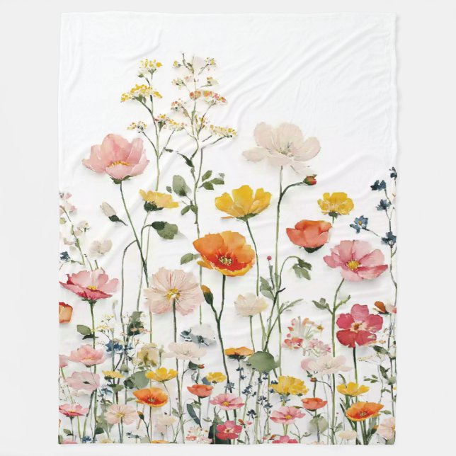 Wildblume Botanische Wasserfarbe Fleecedecke (Vorderseite)
