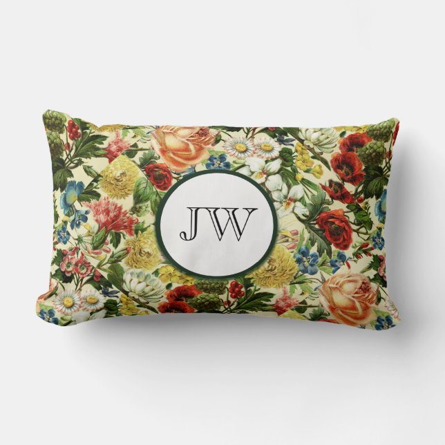 Wildblume botanischer Sommergarten Monogramm Lendenkissen (Vorderseite)