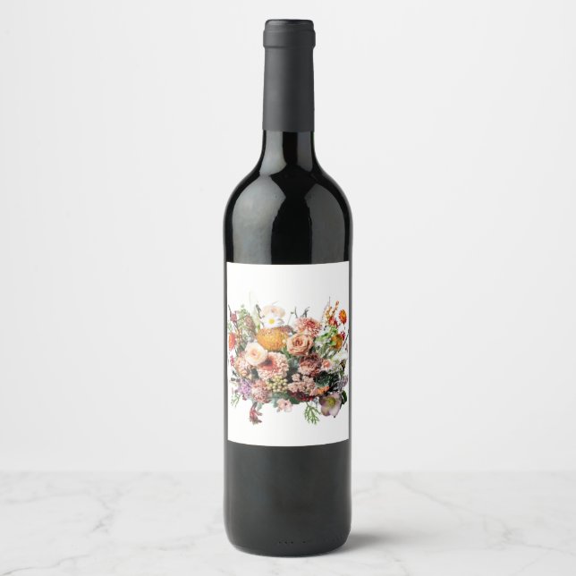 Wildblume Bouquet Floral Weinetikett (Vorderseite)