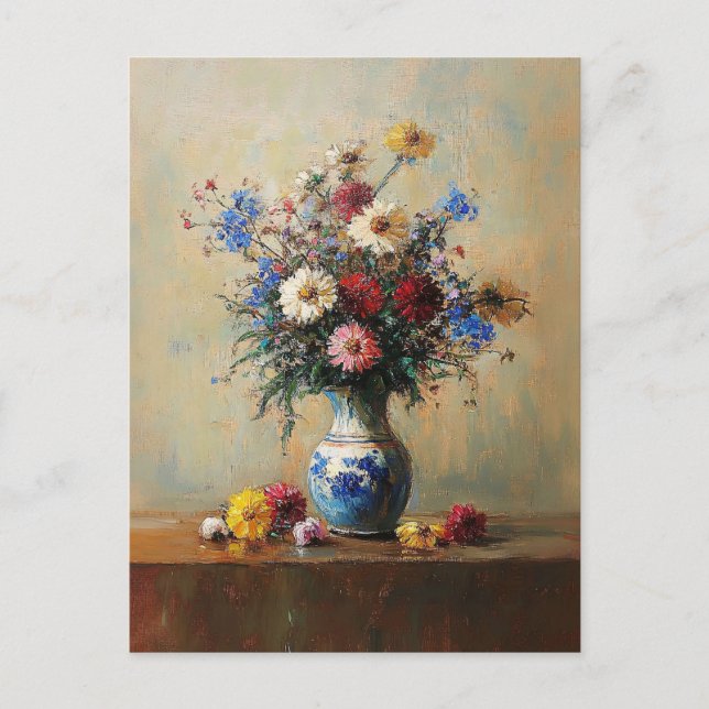 Wildblume Bouquet im Vase Stillleben Postkarte (Vorderseite)