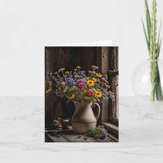 Wildblume Bouquet in alter Jug-Note-Karte Karte (Vorderseite)
