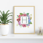 Wildblume Bouquet Monogram Poster<br><div class="desc">Fügen Sie Ihrem Wohnraum oder Ihrer Galeriemauer eine individuelle Touch mit unserem mit Monogramm Druck hinzu. Das Design zeichnet Ihren Single ein Monogramm in Jägergrün aus,  eingebettet in einen blühenden Frühlingsbukett von mehrfarbigen Wildblumen in lebendiger Aquarellfarbe.</div>