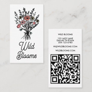 Wildblume Bouquet Rustic Minimal Floral QR Code Visitenkarte