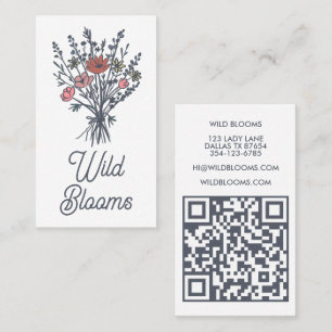 Wildblume Bouquet Rustic Minimal Floral QR Code Visitenkarte