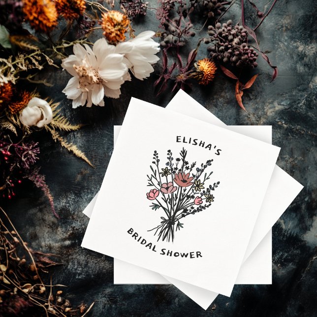 Wildblume Bouquet Rustic Whimsical Brautparty Serviette (Wildflower Bouquet Rustic Whimsical Bridal Shower Napkins
)