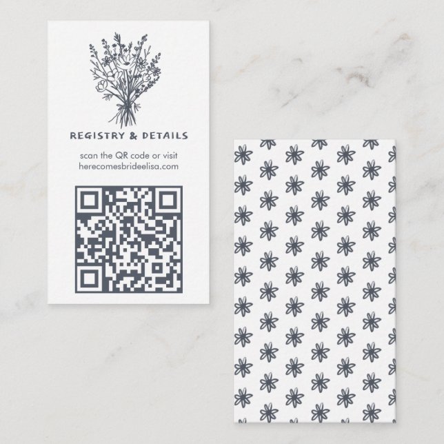 Wildblume Bouquet Rustic Whimsical QR Code Bridal Begleitkarte (Vorne/Hinten)