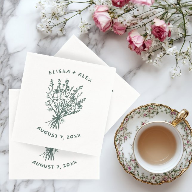 Wildblume Bouquet Rustikale Whimsical Wedding Bloo Serviette (Wildflower Bouquet Rustic Whimsical Wedding Engagement floral custom Napkins
)