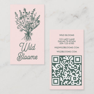 Wildblume Bouquet Rustikaler Minimal Blumenkohl QR Visitenkarte