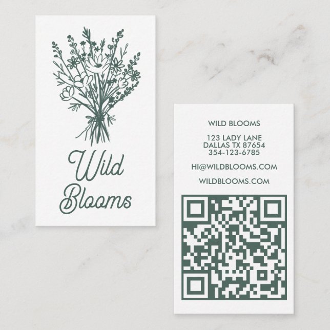 Wildblume Bouquet Rustikaler Minimal Blumenkohl QR Visitenkarte (Vorne/Hinten)