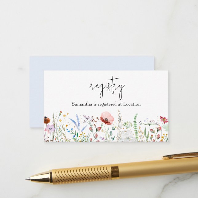 Wildblume Boy Baby Showregister Begleitkarte (Vorderseite/Rückseite Beispiel)