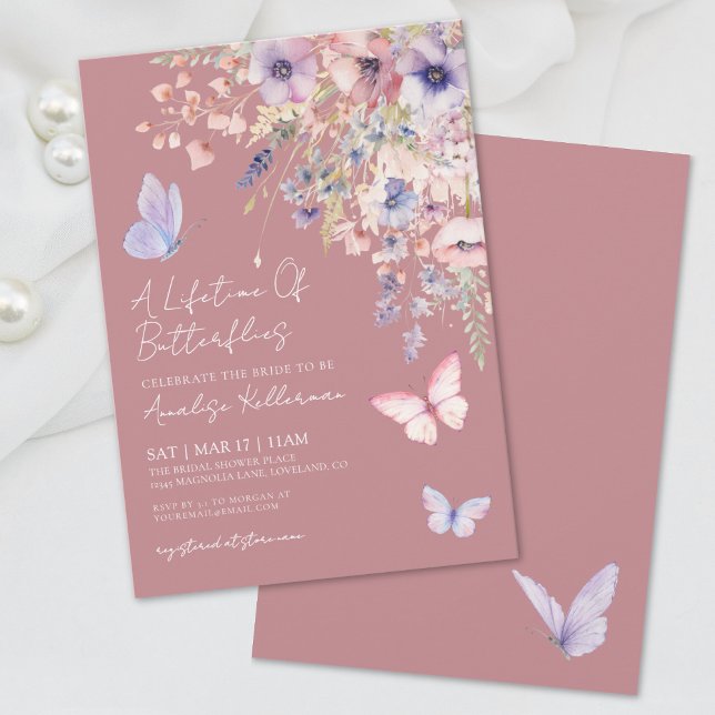 Wildblume-Brautparty Einladung (Elegant Butterfly Wildflower Bridal Shower Invitation)