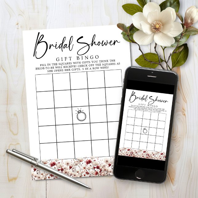Wildblume Brautparty Geschenk Bingo Spiel Einladung (Wildflower Bridal Shower Gift Bingo Game with Instant Download Option)