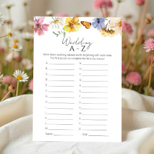 Wildblume Brautparty Hochzeit A-Z Game Card Einladung