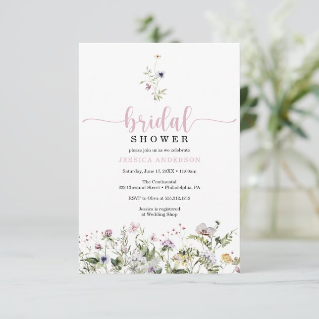 Wildblume Brautparty Minimale Einladungskarte (Stehend Vorderseite)
