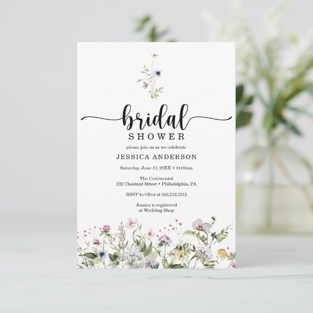 Wildblume Brautparty Minimale Einladungskarte (Stehend Vorderseite)