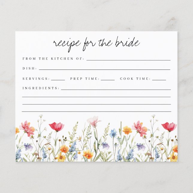 Wildblume Brautparty Rezept-Karte (Vorderseite)