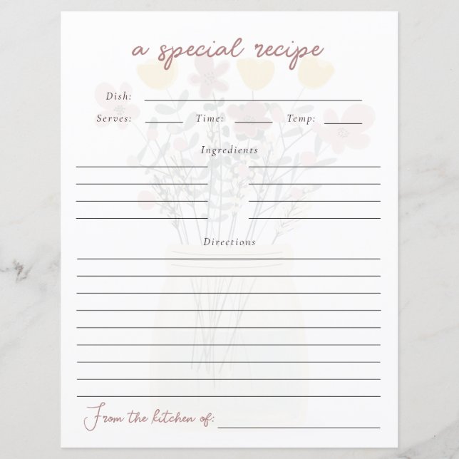 Wildblume Brautparty Rezept-Karte (Vorderseite)