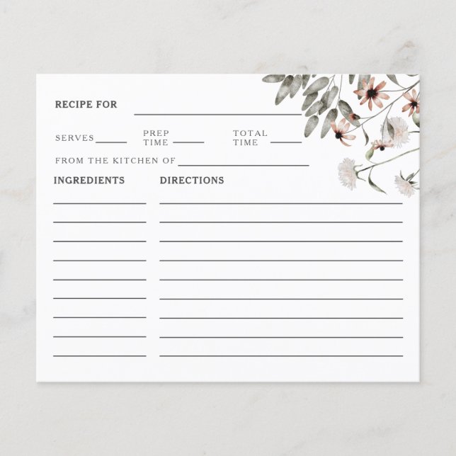 Wildblume Brautparty Rezept-Karte (Vorderseite)