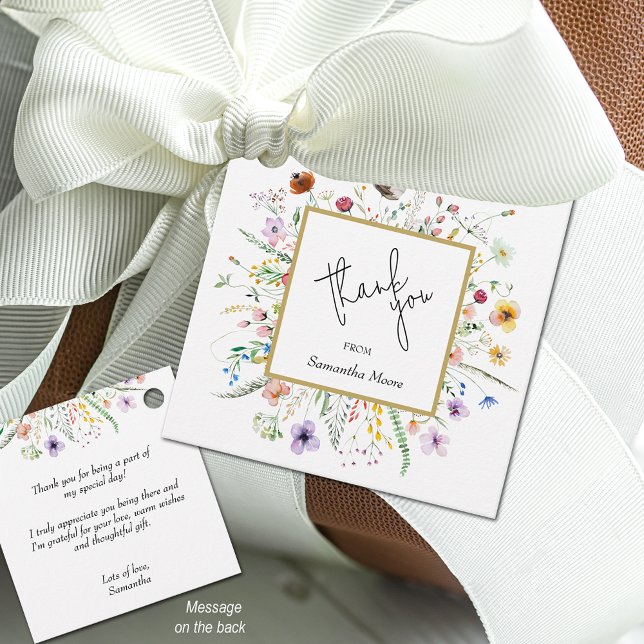 Wildblume Brautparty Vielen Dank Geschenkanhänger (Wildflower Bridal Shower Thank You Favor Tags 2" x 2" (your message on the back))
