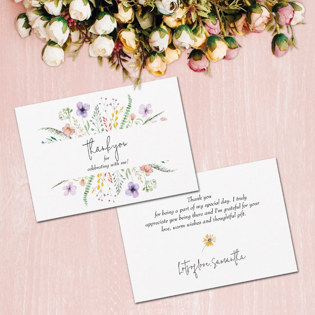 Wildblume Brautparty Vielen Dank Mitteilungskarte (Wildflower bridal shower flat thank you cards)