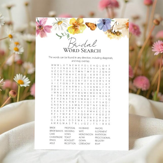 Wildblume Brautparty Word Search Game Card Einladung (Von Creator hochgeladen)