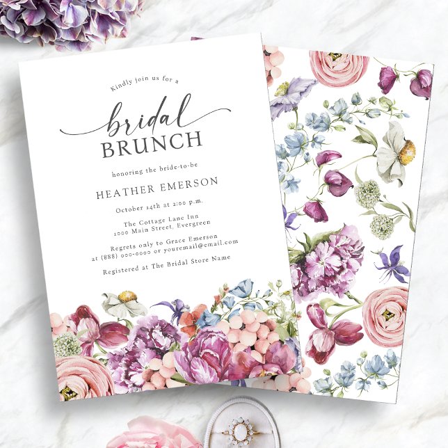 Wildblume Bridal Brunch Einladung (Colorful Jewel Tones Wildflower Bridal Brunch Invitation by Painted Paperie
)