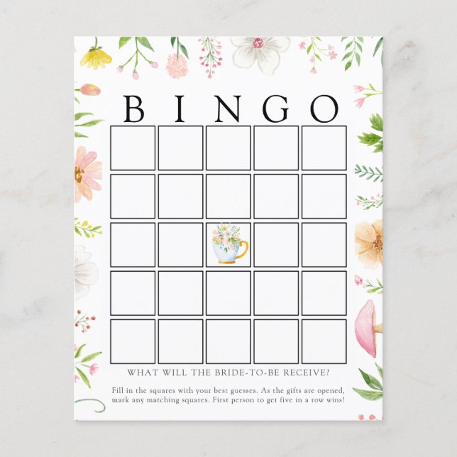 Wildblume Bridal Tea Bingo Game Card (Vorderseite)