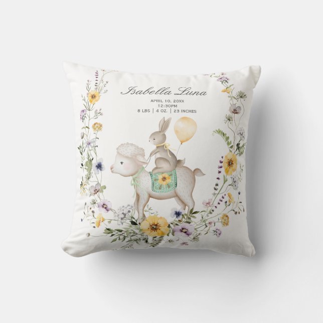 Wildblume Bunny & Lamb Wreath Neugeborene Ostern G Kissen (Vorderseite)