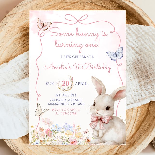 Wildblume Bunny Pink Girl Geburtstag Einladung (Von Creator hochgeladen)
