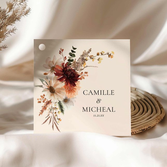 Wildblume Burgundy Wedding Geschenkanhänger (Rustic Fall Floral Wedding Favor Tag)