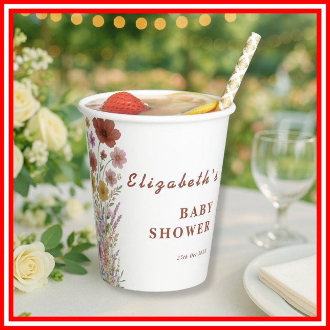 Wildblume Burnt Orange Floral Boho Babydusche Pappbecher (Von Creator hochgeladen)