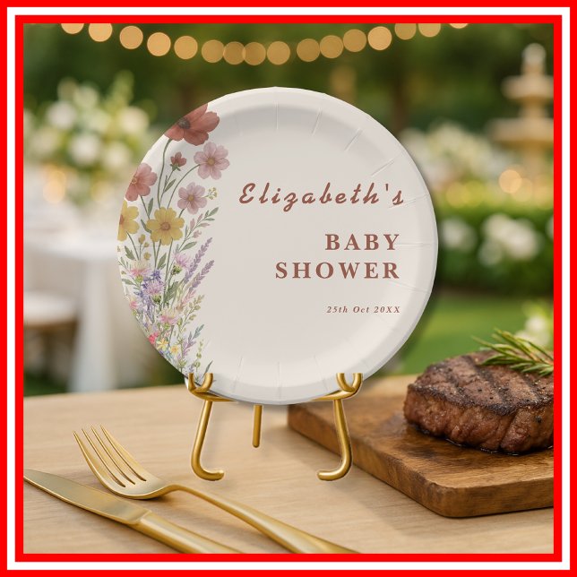 Wildblume Burnt Orange Floral Boho Babydusche Pappteller (Von Creator hochgeladen)