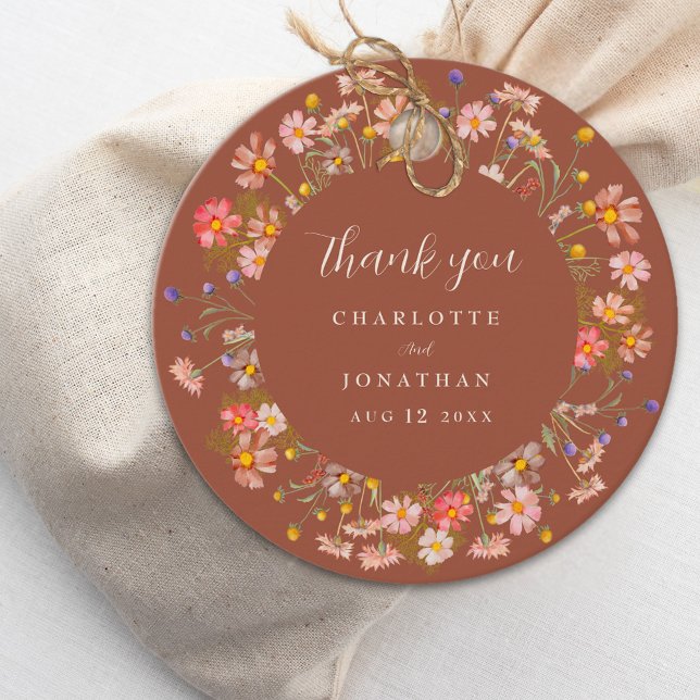 Wildblume Burnt Orange Floral Wedding Vielen Dank Geschenkanhänger (Boho Wildflower fall floral terracotta custom Wedding thank you favor tag)