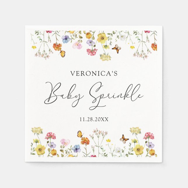 Wildblume Butterflies Boho Baby Sprinkle Serviette (Vorderseite)