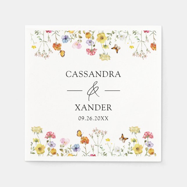 Wildblume Butterflies Boho Wedding Ampersand Serviette (Vorderseite)