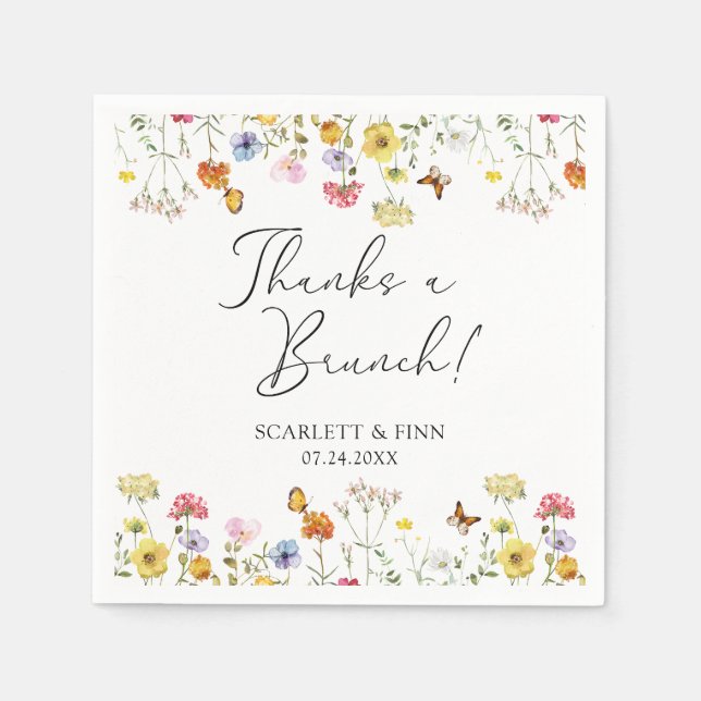 Wildblume Butterflies Dank einer Brunch-Hochzeit Serviette (Vorderseite)