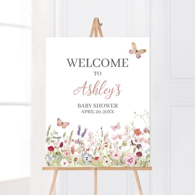 Wildblume Butterfly Baby Dusche Willkommen Poster (Boho Butterflies Baby Shower Welcome Sign)