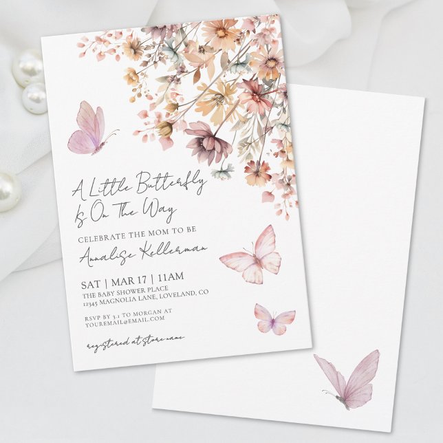Wildblume Butterfly Babydusche Einladung (Wildflower Butterfly Baby Shower Invitation)