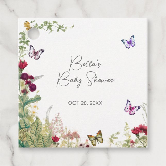 Wildblume Butterfly Babydusche Geschenkanhänger (Vorderseite)