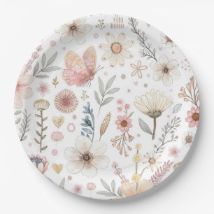 Wildblume Butterfly Babydusche Pappteller