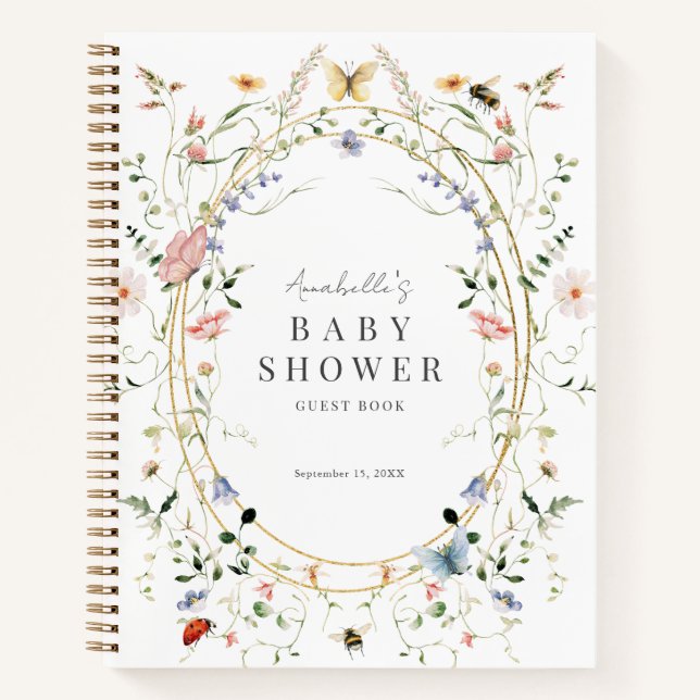 Wildblume Butterfly Bee Baby Showbook Notizbuch (Vorderseite)