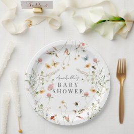 Wildblume Butterfly Bee Watercolor Babydusche Pappteller