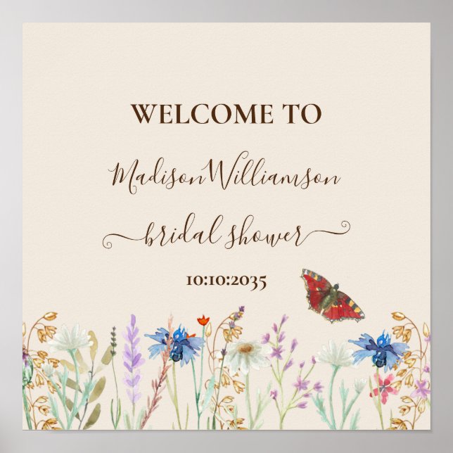 Wildblume Butterfly Brautparty Willkommen Poster (Vorne)