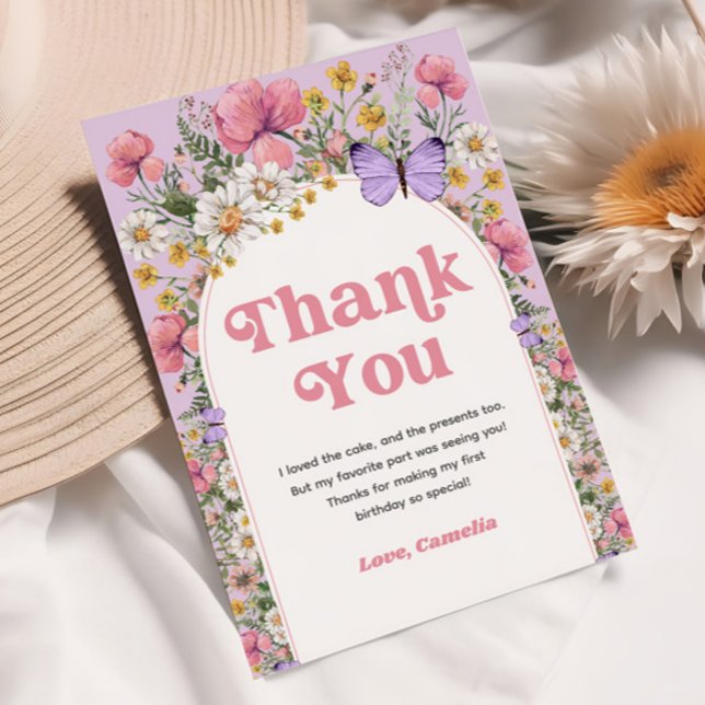 Wildblume Butterfly Geburtstag Danke Einladung (Wildflower Butterfly Birthday Thank You)