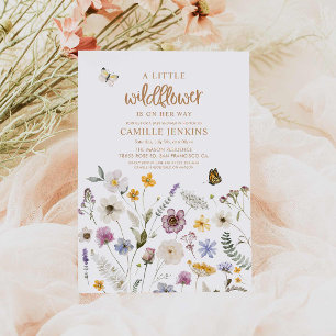 Wildblume Butterfly Girl Babydusche Einladung