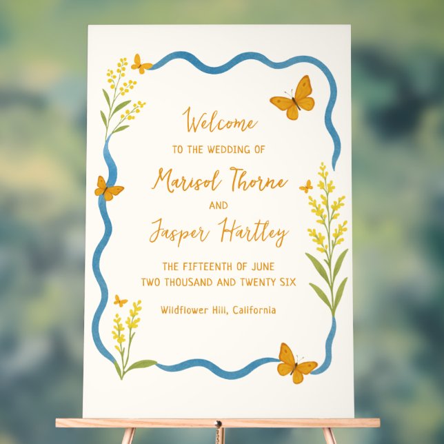 Wildblume Butterfly Wavy Hochzeitssymbol Acrylschild (Neutral)