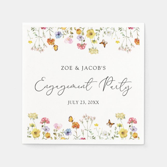 Wildblume Butterfys Boho Engagement Party Serviette (Vorderseite)