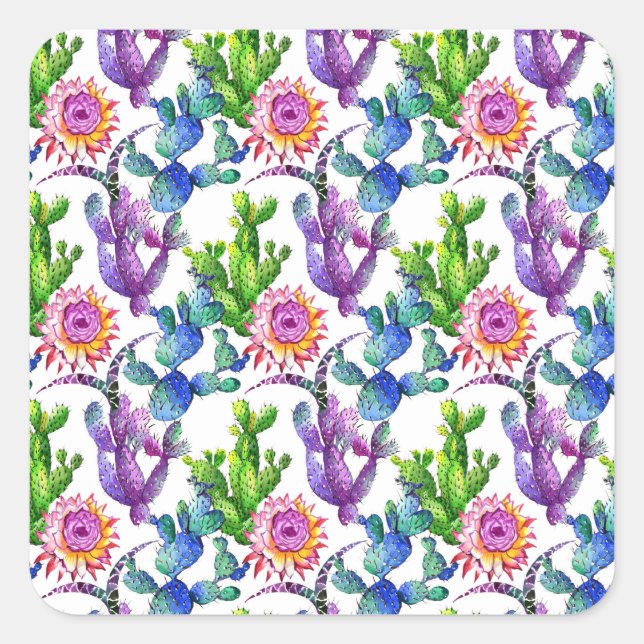 Wildblume Cactus Pattern Quadratischer Aufkleber (Vorderseite)