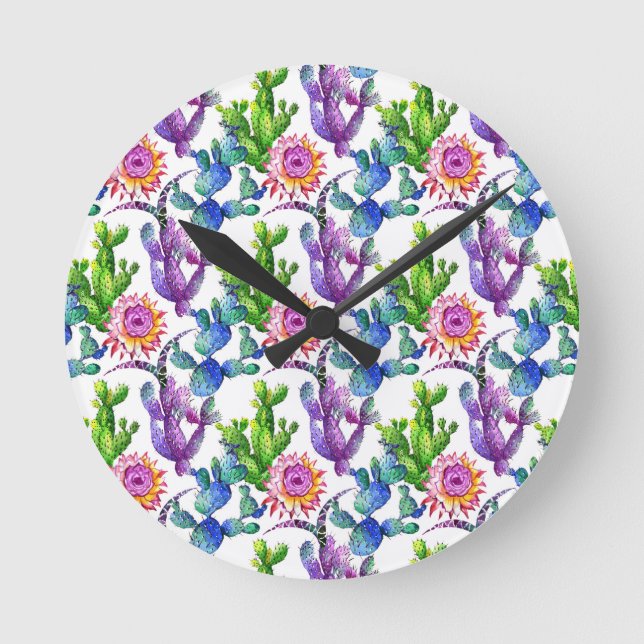 Wildblume Cactus Pattern Runde Wanduhr (Vorderseite)